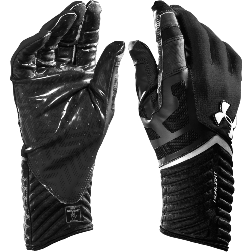 purple and black football gloves
